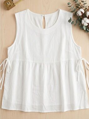 Sleeveless White Tie-Side Tank Top